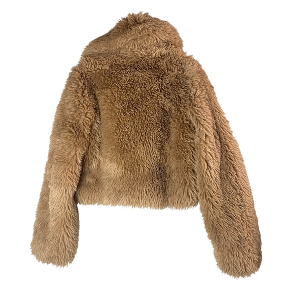 ABERCROMBIE & FITCH Drama Collar Faux Fur Teddy Coat Jacket in Tan Size XS - Picture 3 of 8